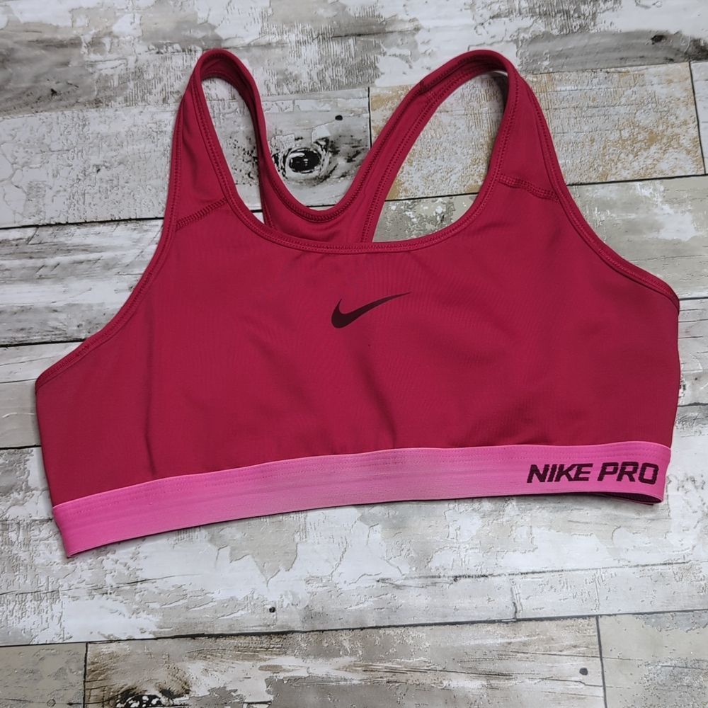 Nike pro pink color block center check sports bra